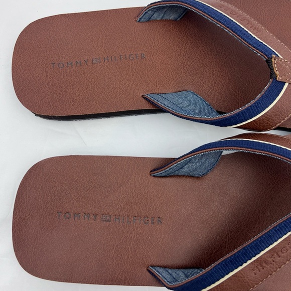 TOMMY HILFIGER MEN’S BROWN AND NAVY FLIP FLOPS, DRAKE-T STYLE, SIZE 9M - Picture 11 of 15